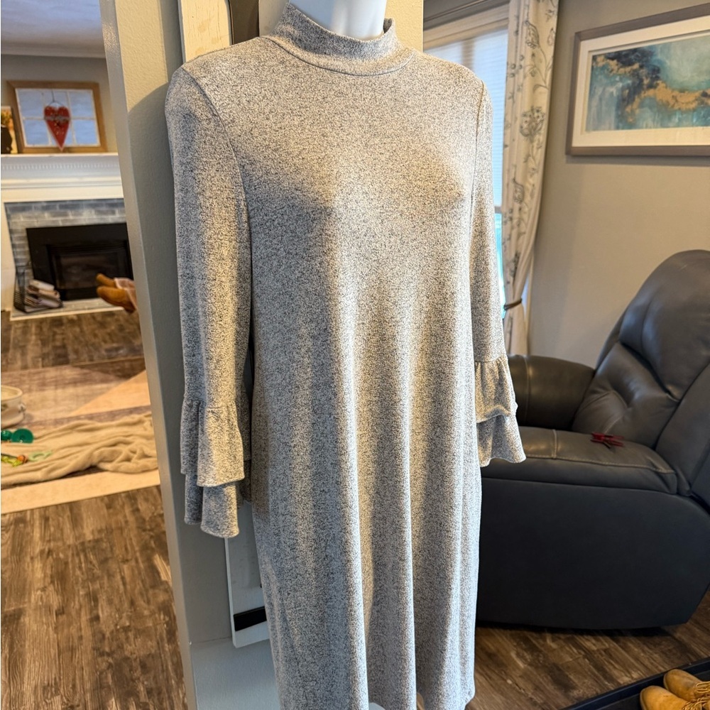 White House Black Market XS NWOT gray sweater dress double bell sleeves